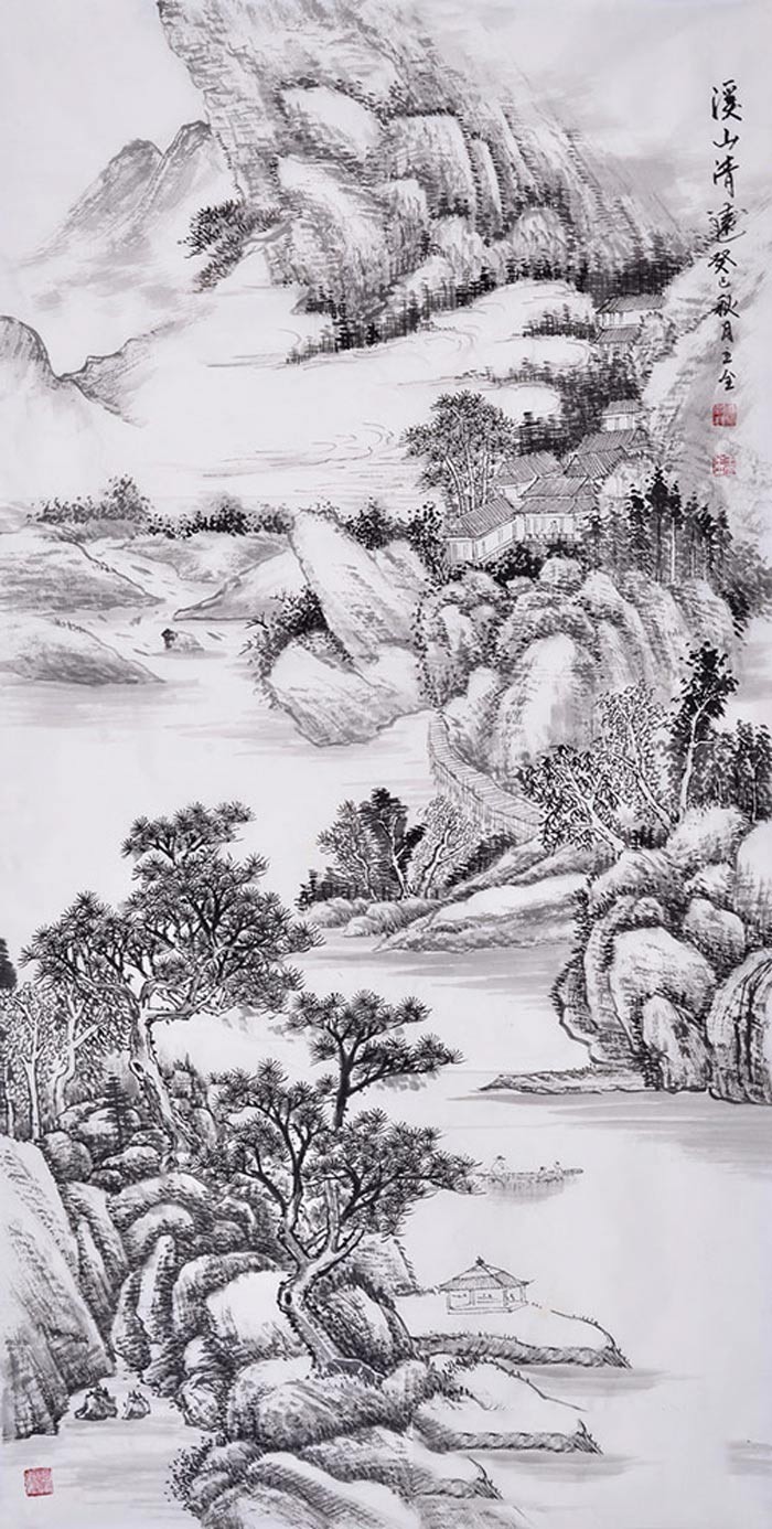 辦公室裝修設(shè)計中公司辦公室前臺掛什么字畫好《溪山清遠》